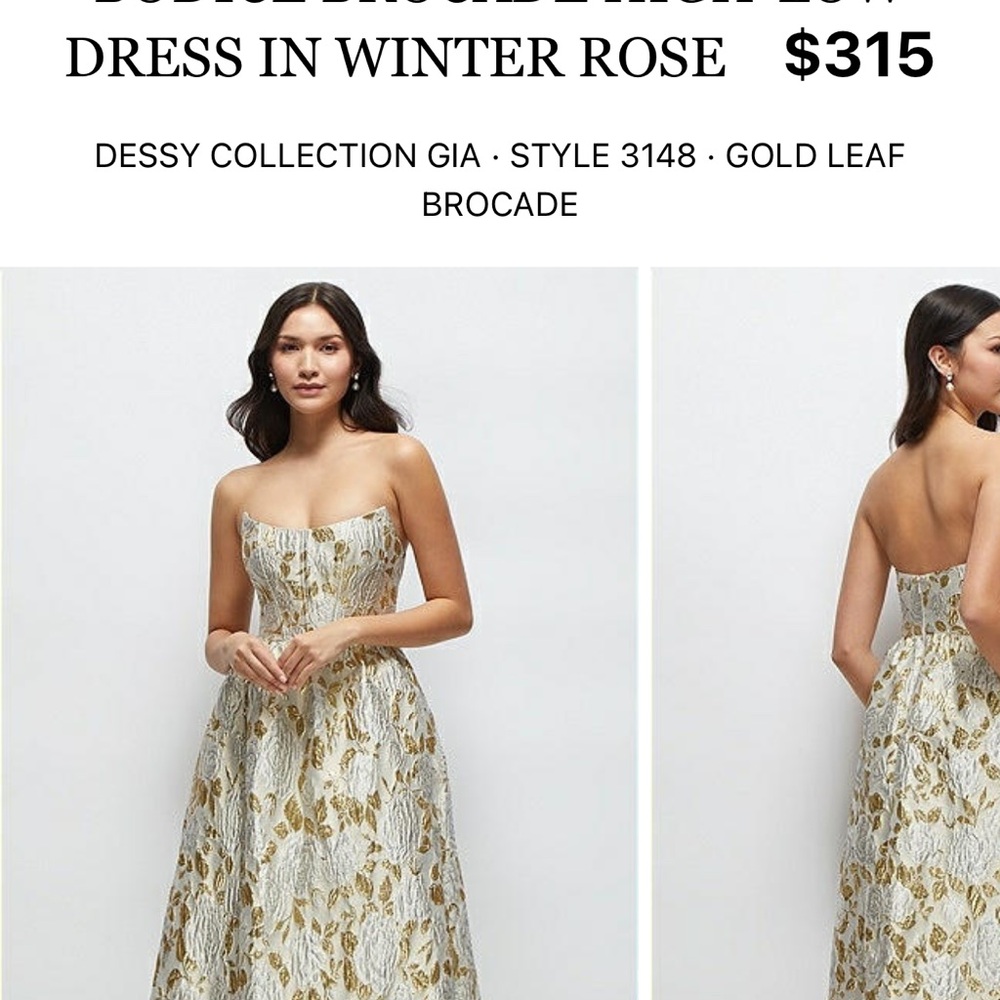 Dessy Collection Gold and Silver Strapless Gown - Picture 2 of 5